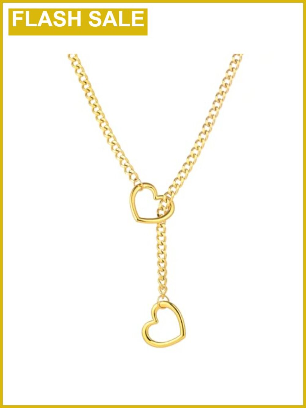 Stainless Steel Heart Cuban Chain Lariat Y-Necklace